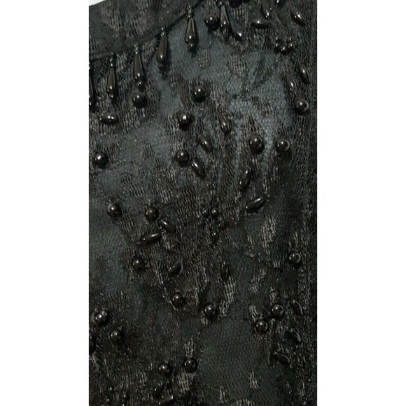 Vintage Lace Dress 10P Beaded Black Lined Zip Gothic Wedding Goth Tea Length - Picture 10 of 11